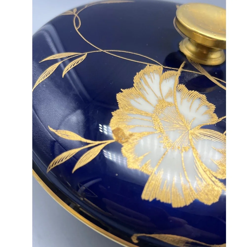 Mid Century Rosenthal Winifred Cobalt Gilded floral Lidded Dish Selb Germany 40s